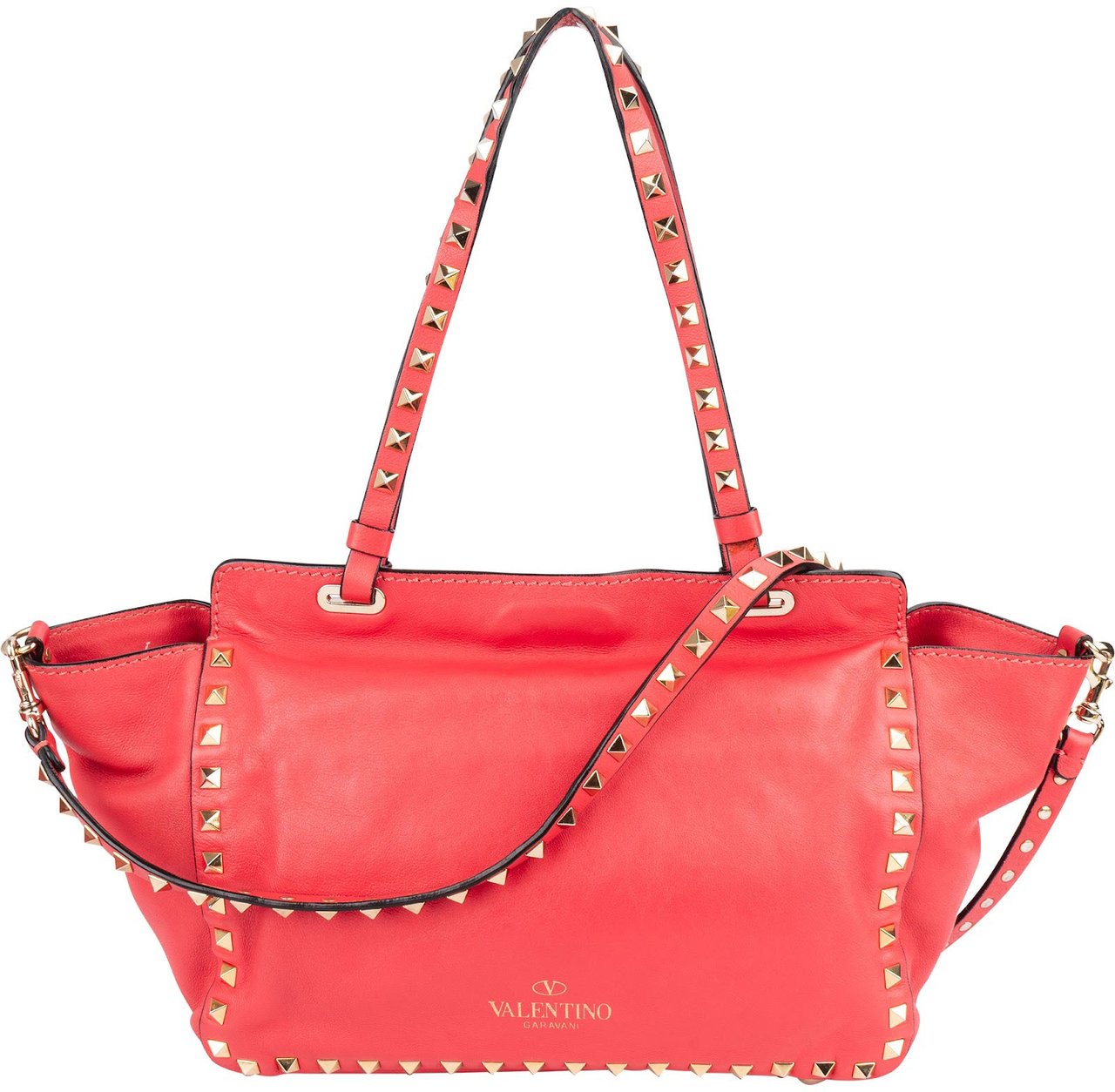 Valentino Valentino Leather Rockstud Tote Shoulder Bag Rood