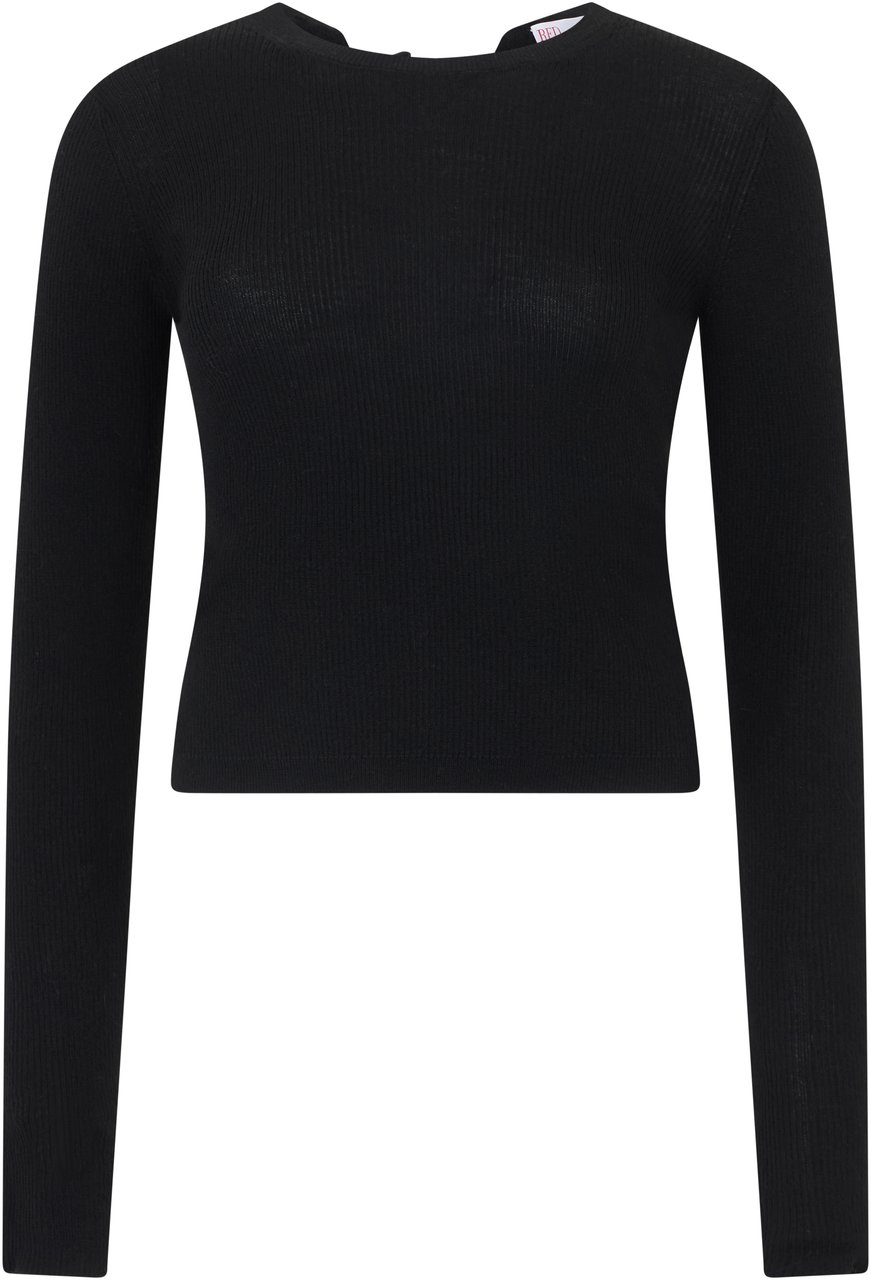 Valentino Black crop top with long sleeves, versatile for any occasion. Zwart