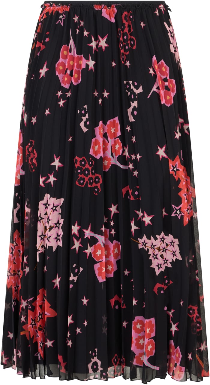 Valentino Midi floral skirt with pleated effect, versatile and refined. Zwart