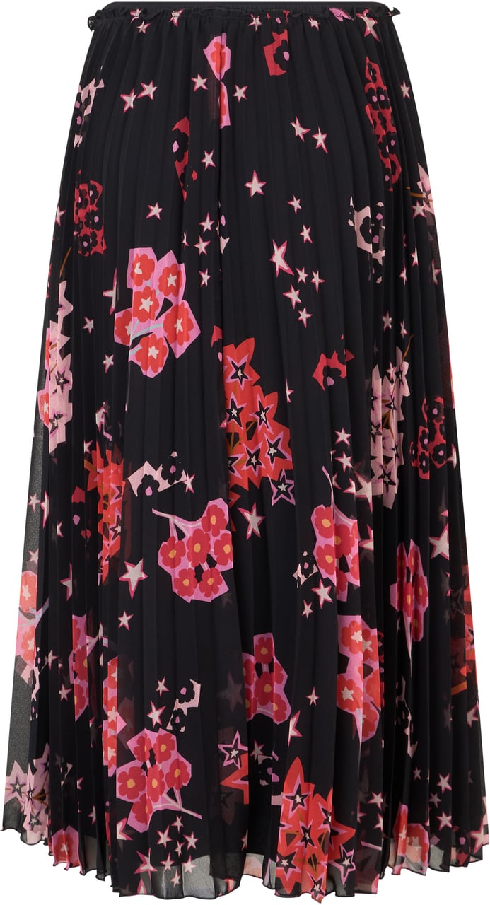 Valentino Midi floral skirt with pleated effect, versatile and refined. Zwart