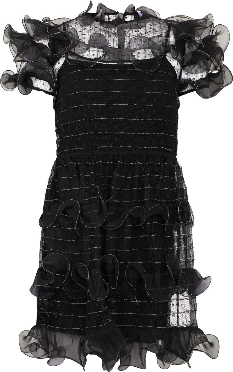 Valentino Short black dress with voluminous sleeves in an elegant and sophisticated design. Zwart