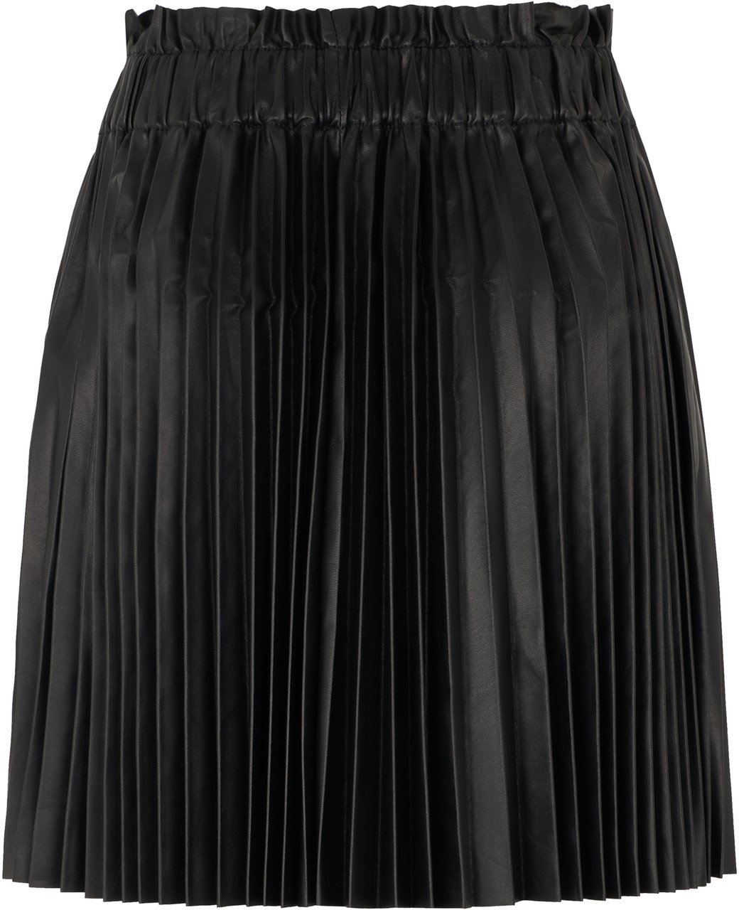 Valentino Black pleated leather skirt with an elegant elastic waistband. Zwart