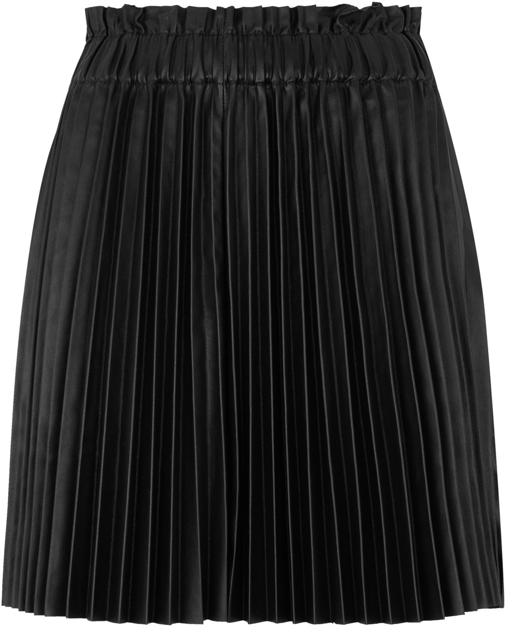 Valentino Black pleated leather skirt with an elegant elastic waistband. Zwart