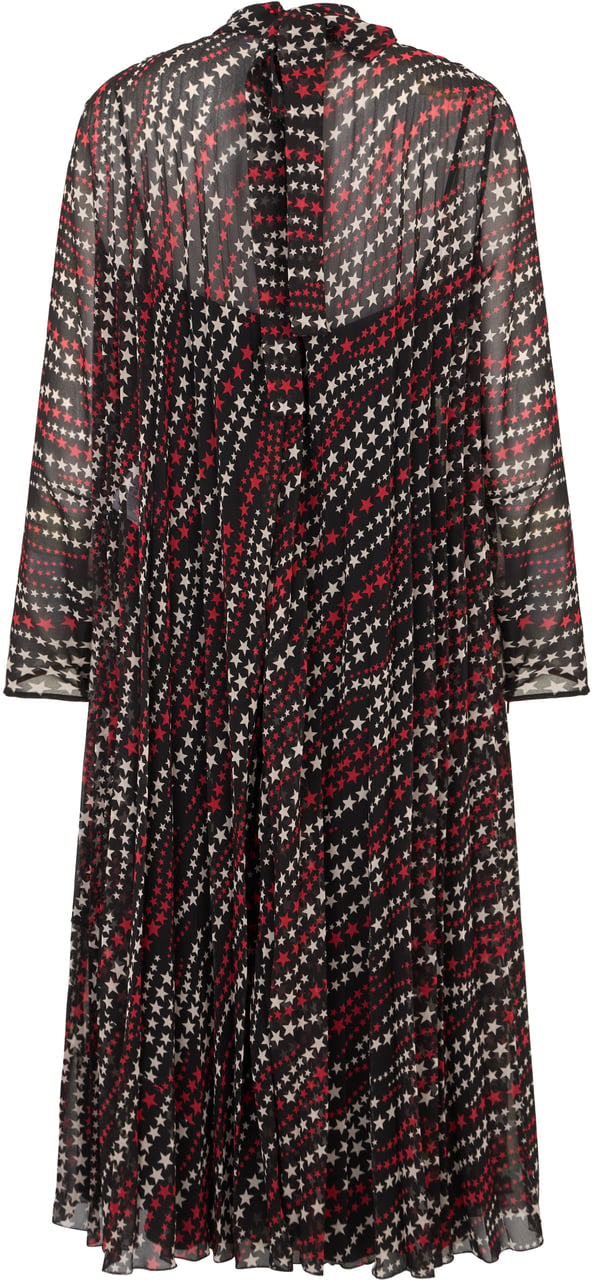 Valentino Long black elegant dress with long sleeves and colorful print. Zwart