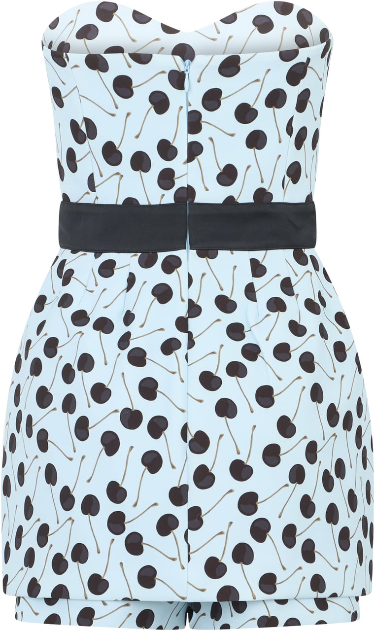 Valentino Dress with shorts under the skirt in an elegant shade of blue with cherry print. Zwart