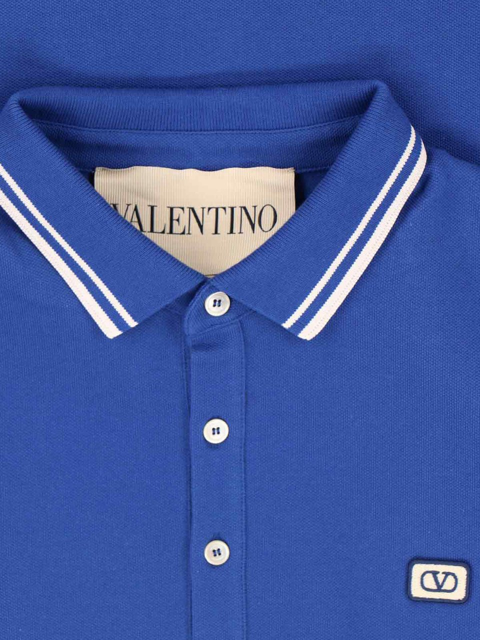 Valentino Logo Polo Shirt In Blue Cotton, Classic Collar Blauw