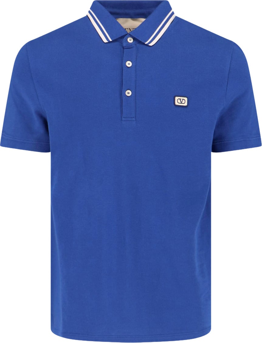 Valentino Logo Polo Shirt In Blue Cotton, Classic Collar Blauw