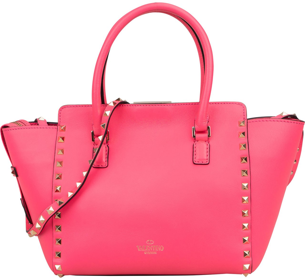 Valentino Garavani Neon Pink Leather Rockstud Handbag Rood