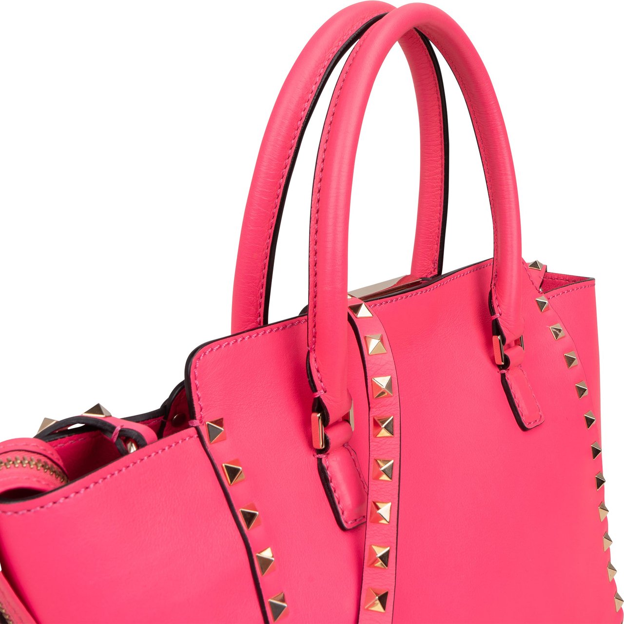 Valentino Garavani Neon Pink Leather Rockstud Handbag Rood