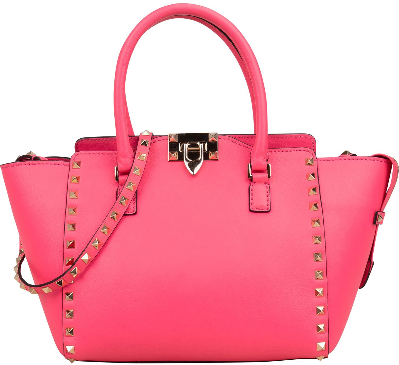 Valentino Garavani Neon Pink Leather Rockstud Handbag Rood
