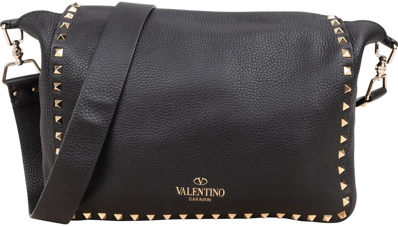 Valentino Valentino Garavani Grained Leather Rockstud Crossbody Bag Zwart