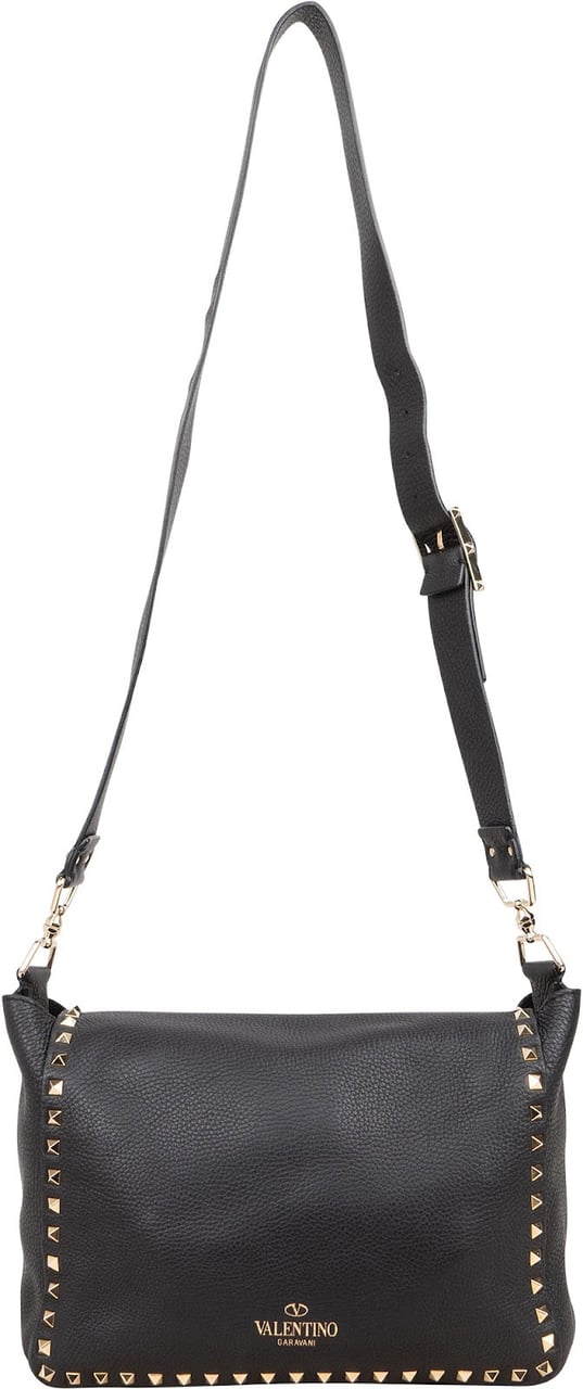 Valentino Valentino Garavani Grained Leather Rockstud Crossbody Bag Zwart