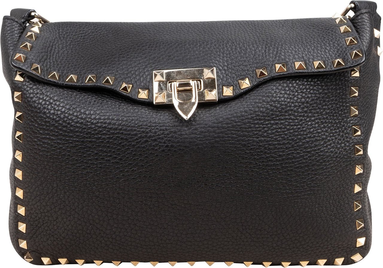 Valentino Valentino Garavani Grained Leather Rockstud Crossbody Bag Zwart