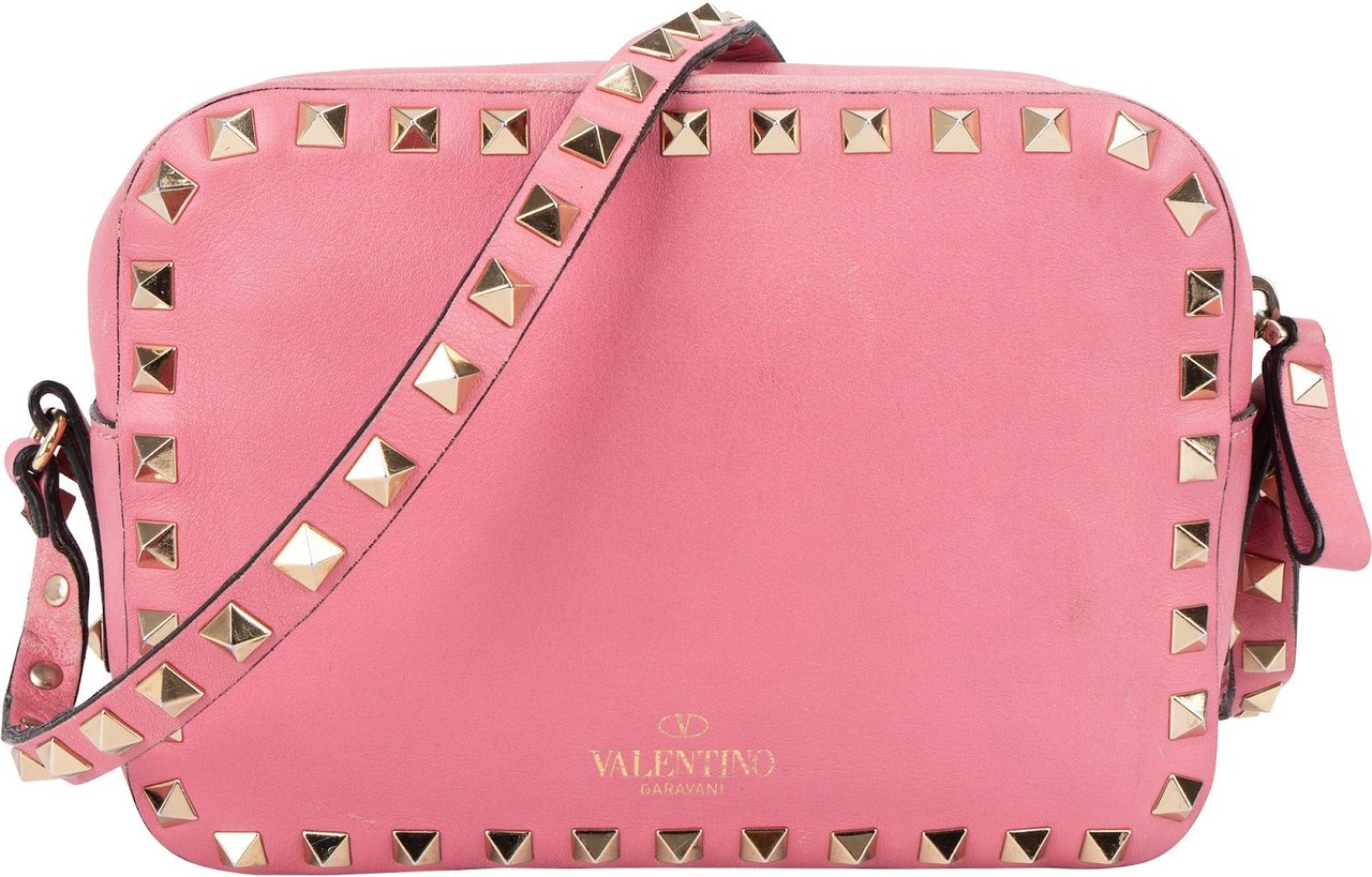 Valentino Valentino Garavani Leather Rockstud Camera Crossbody Bag Rood