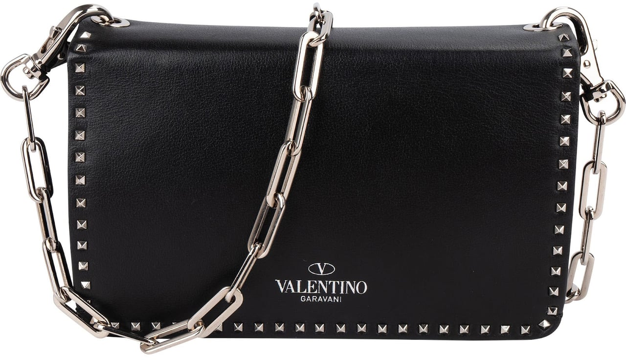 Valentino Garavani Rockstud Multi Pocket Double Flap Turnlock Crossbody Bag Zwart