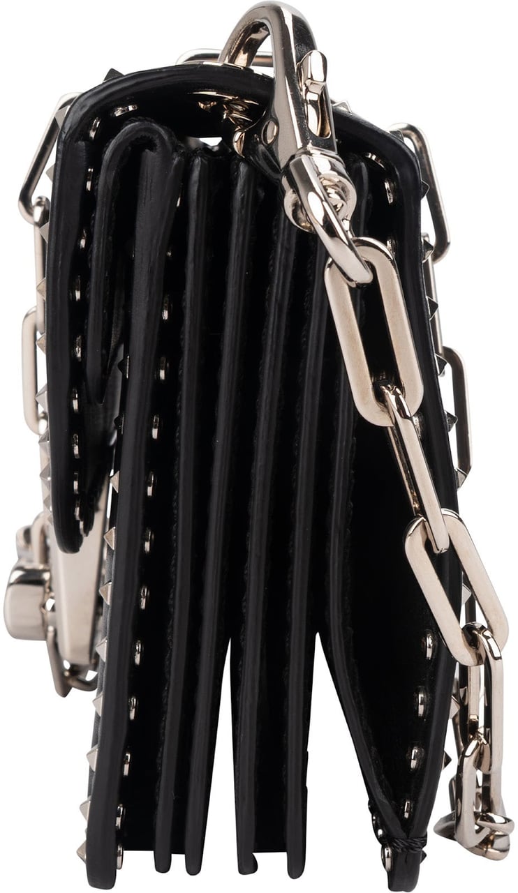 Valentino Garavani Rockstud Multi Pocket Double Flap Turnlock Crossbody Bag Zwart