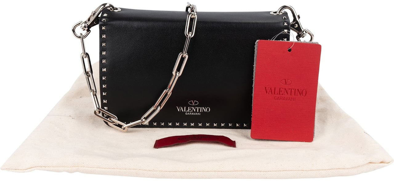Valentino Garavani Rockstud Multi Pocket Double Flap Turnlock Crossbody Bag Zwart