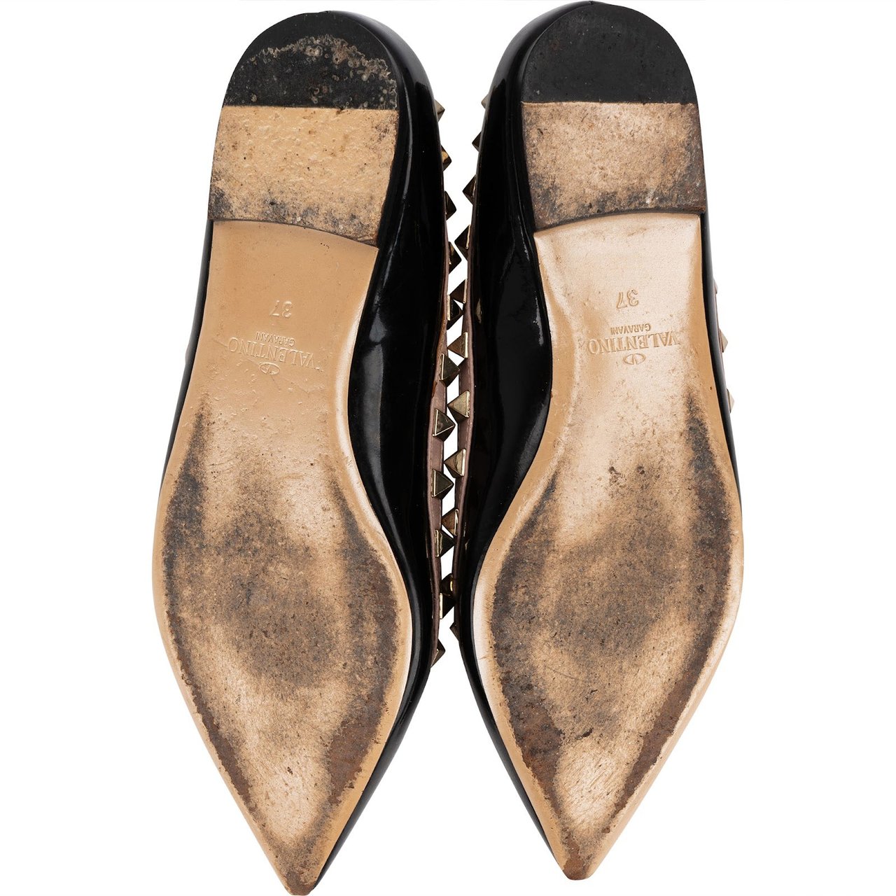 Valentino Valentino Garavani Patent Leather Rockstud Ballerina Flats (37) Zwart
