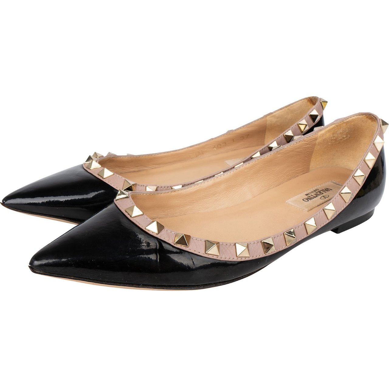 Valentino Valentino Garavani Patent Leather Rockstud Ballerina Flats (37) Zwart
