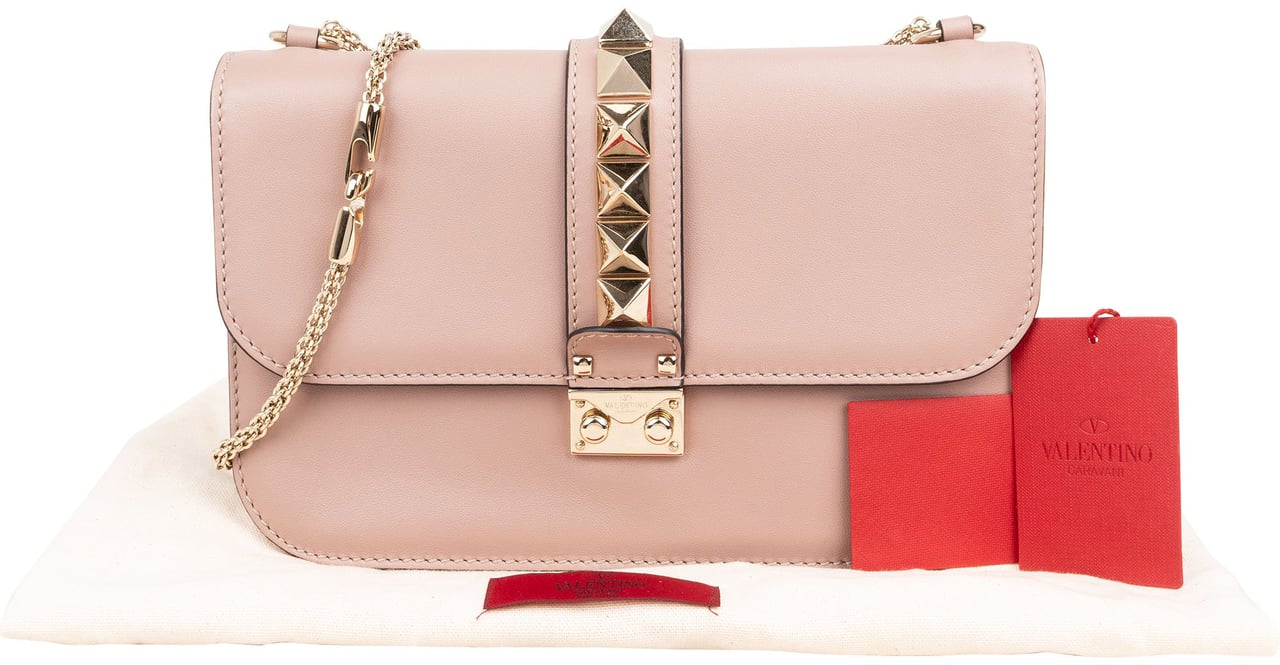 Valentino Garavani Calfskin Leather Rockstud Glam Lock Crossbody Bag Rood