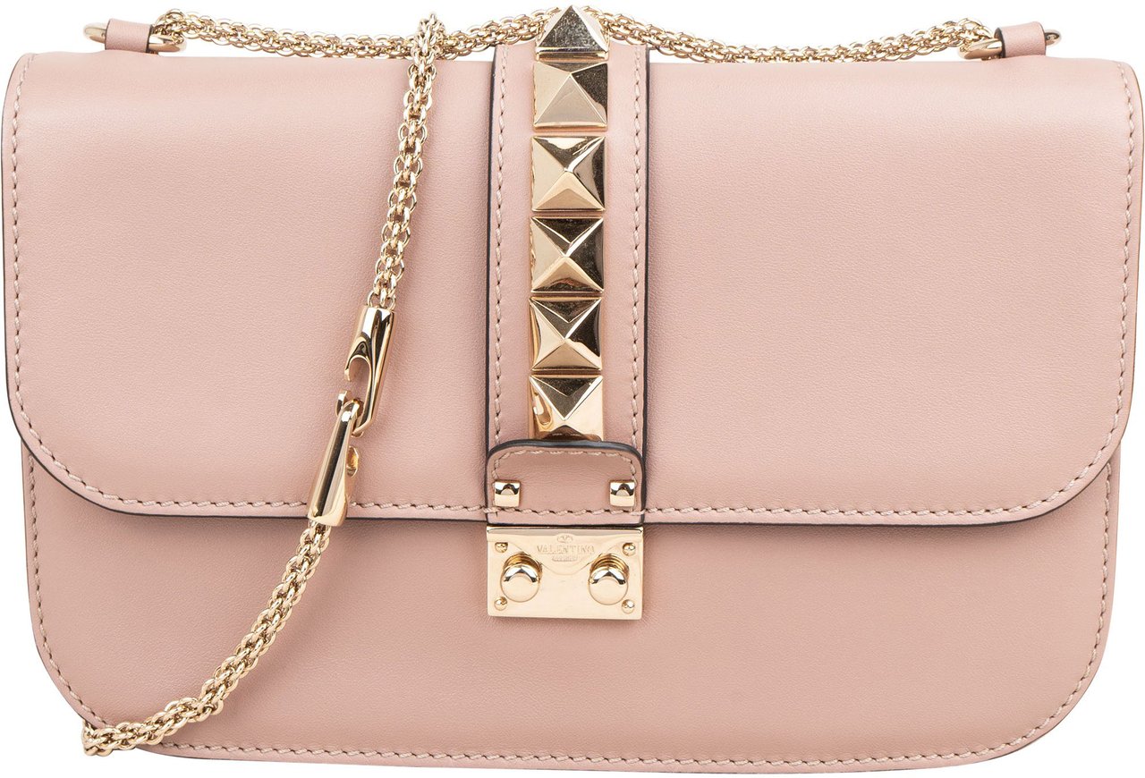 Valentino Garavani Calfskin Leather Rockstud Glam Lock Crossbody Bag Rood