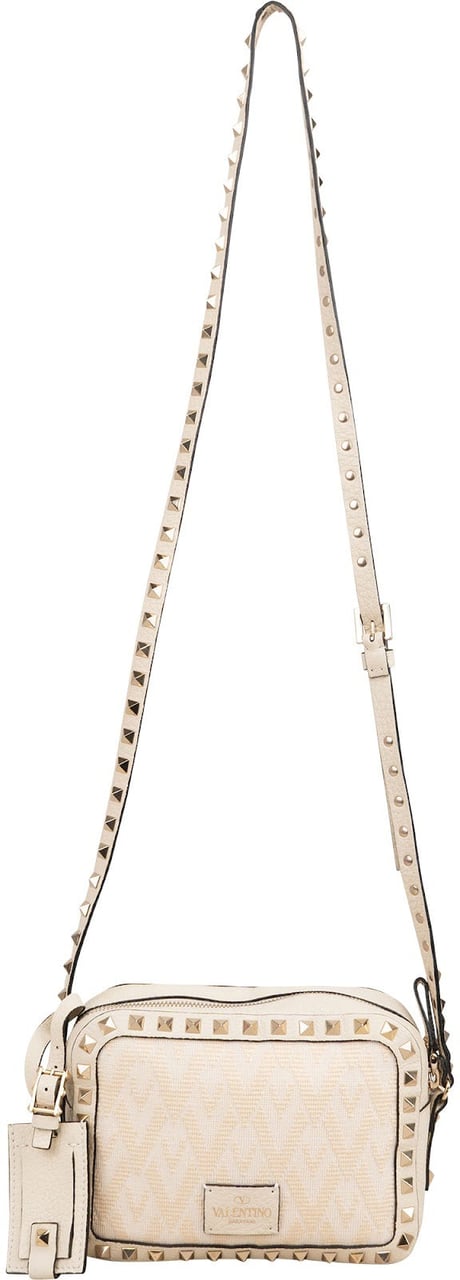 Valentino Garavani Rockstud Woven Camera Crossbody Bag Wit