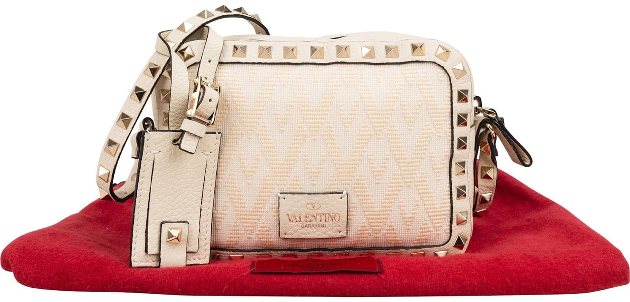 Valentino Garavani Rockstud Woven Camera Crossbody Bag Wit
