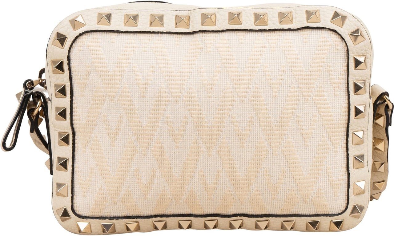 Valentino Garavani Rockstud Woven Camera Crossbody Bag Wit