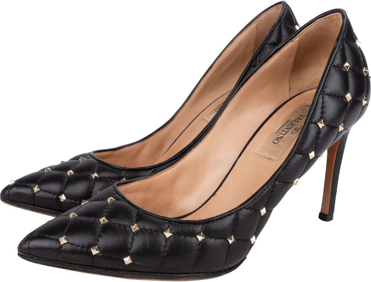 Valentino Black Quilted Leather Rockstud Pumps (35,5) Zwart