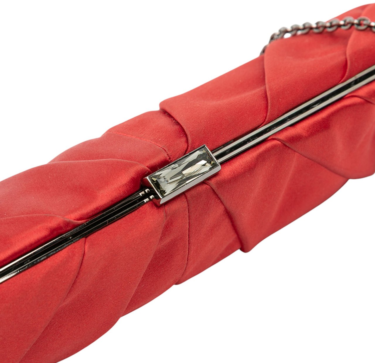 Valentino Satin Pleated Chain Evening Clutch Rood