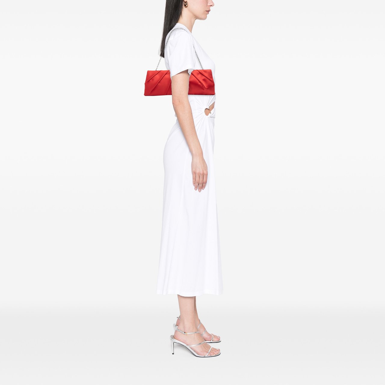Valentino Satin Pleated Chain Evening Clutch Rood