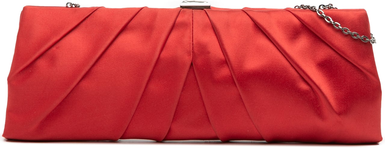 Valentino Satin Pleated Chain Evening Clutch Rood