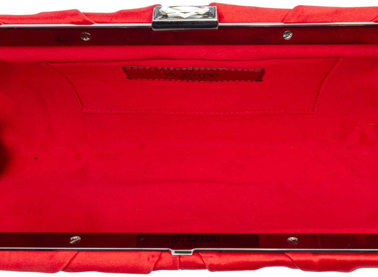 Valentino Satin Pleated Chain Evening Clutch Rood