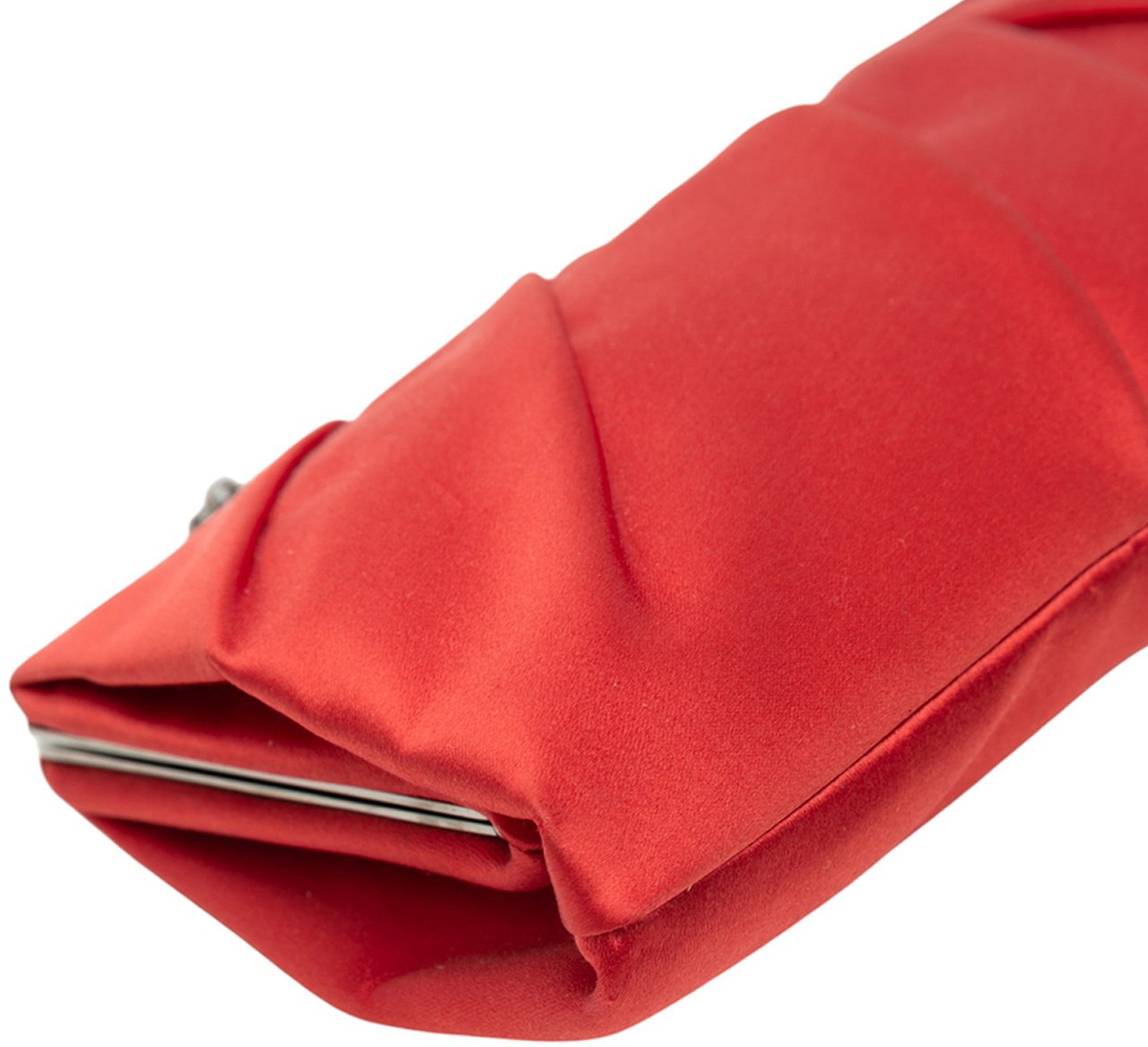 Valentino Satin Pleated Chain Evening Clutch Rood