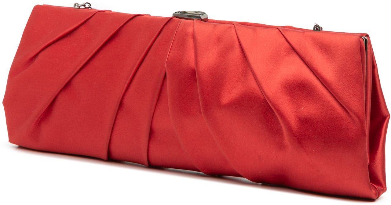 Valentino Satin Pleated Chain Evening Clutch Rood