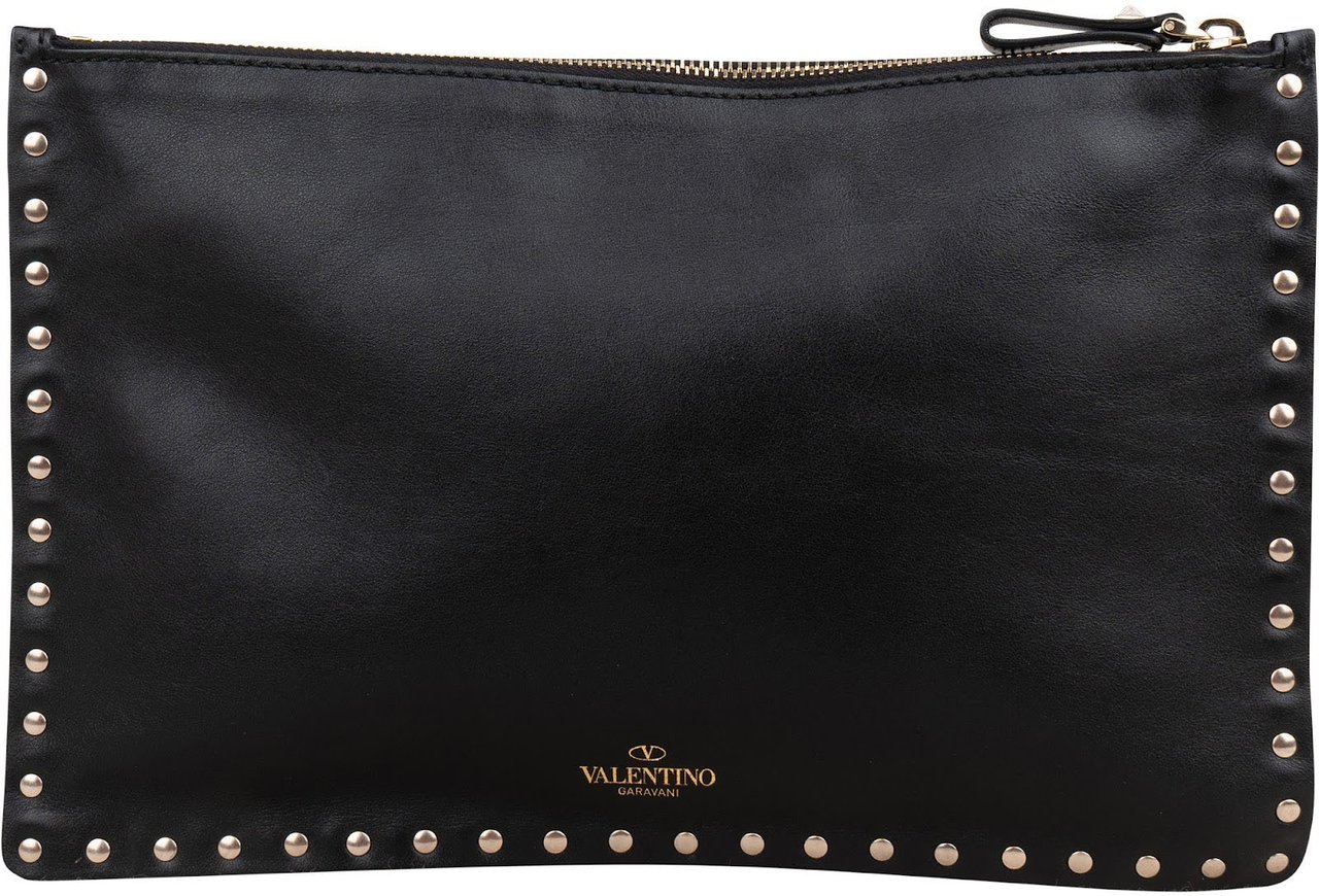 Valentino Black Leather Rockstud Clutch Zwart