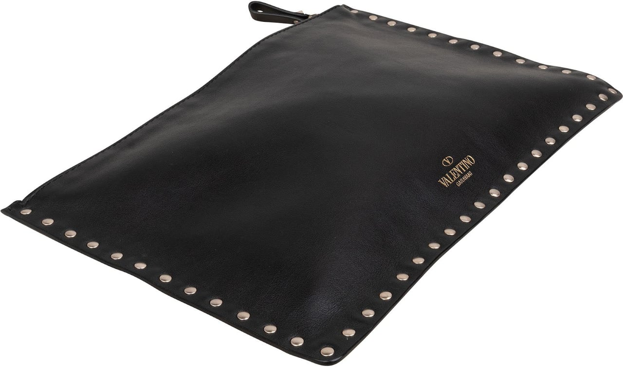 Valentino Black Leather Rockstud Clutch Zwart