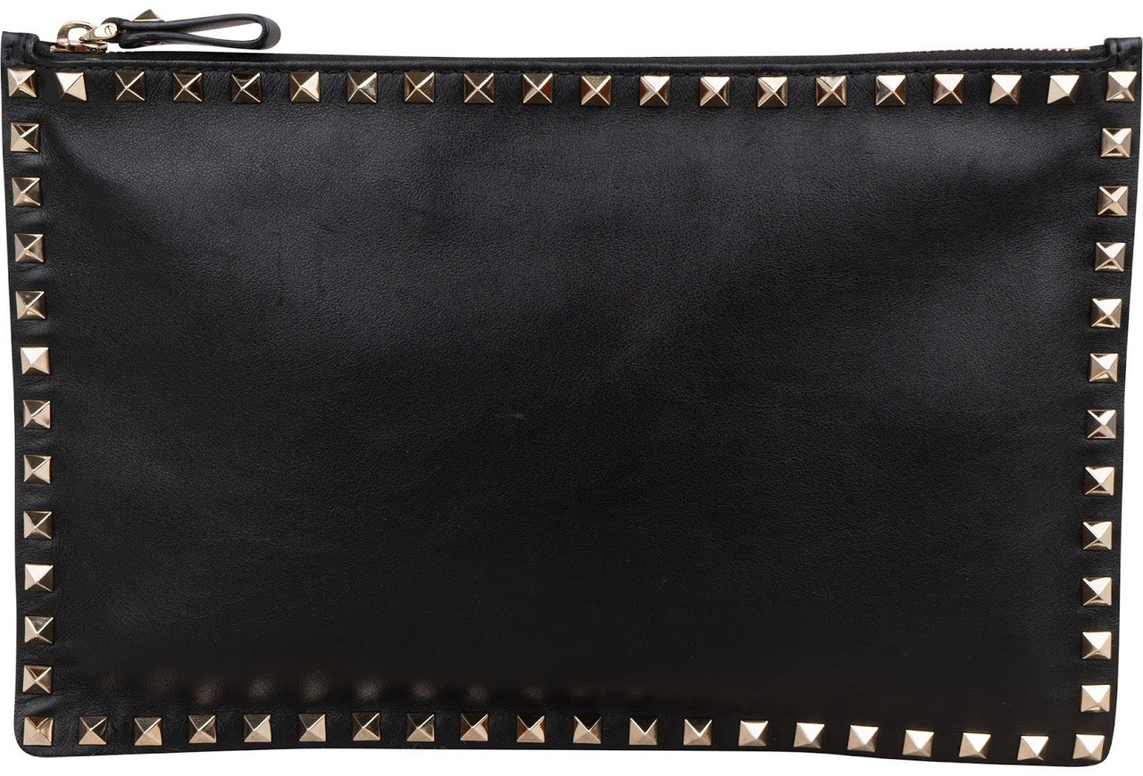 Valentino Black Leather Rockstud Clutch Zwart