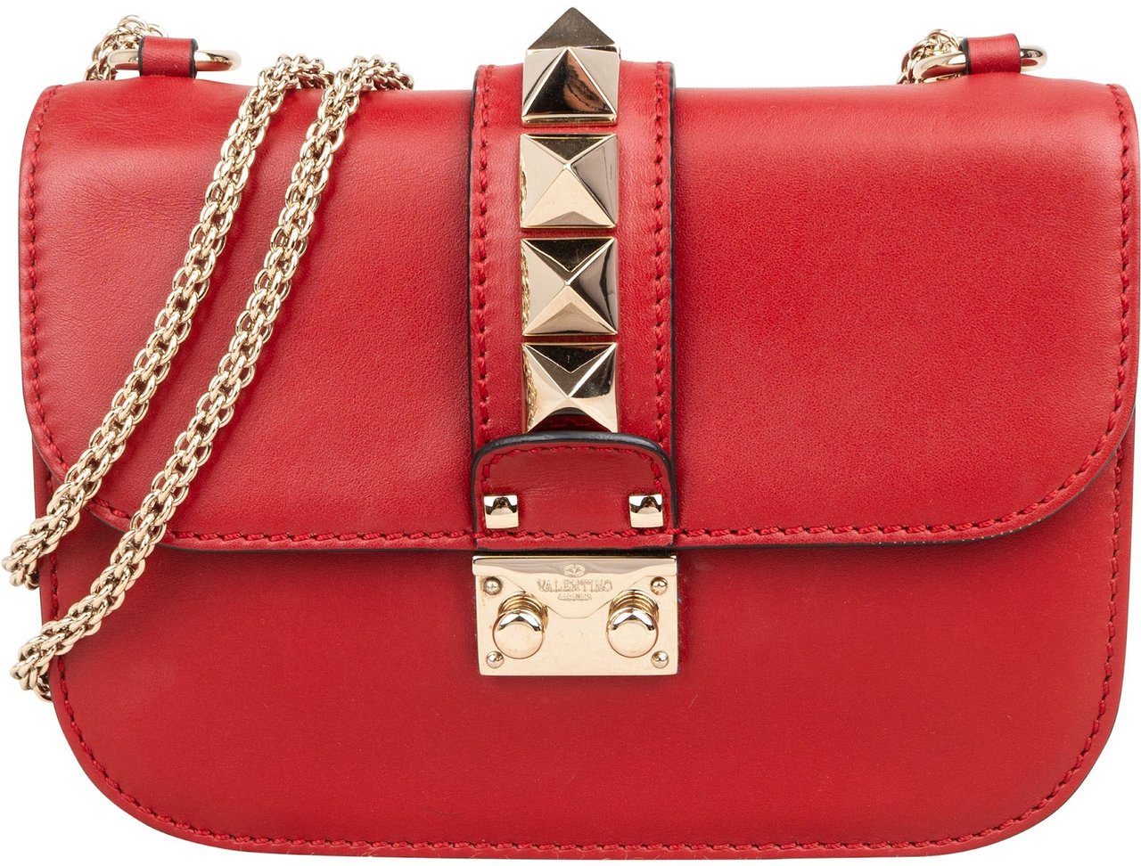 Valentino Garavani Red Leather Rockstud Small Crossbody Bag Rood