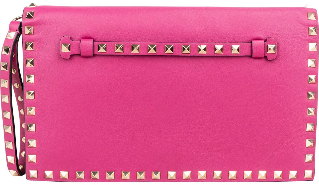 Valentino Garavani Pink Leather Rockstud Clutch Rood