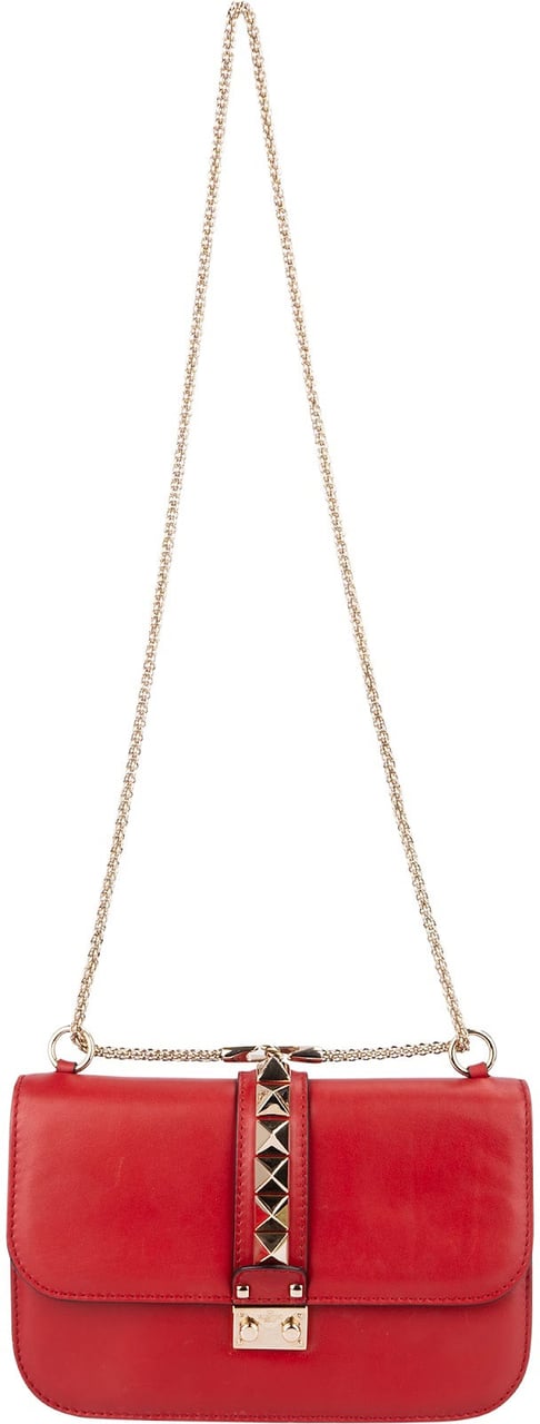 Valentino Garavani Leather Red Leather Rockstud Glam Lock Shoulder Crossbody Bag Rood