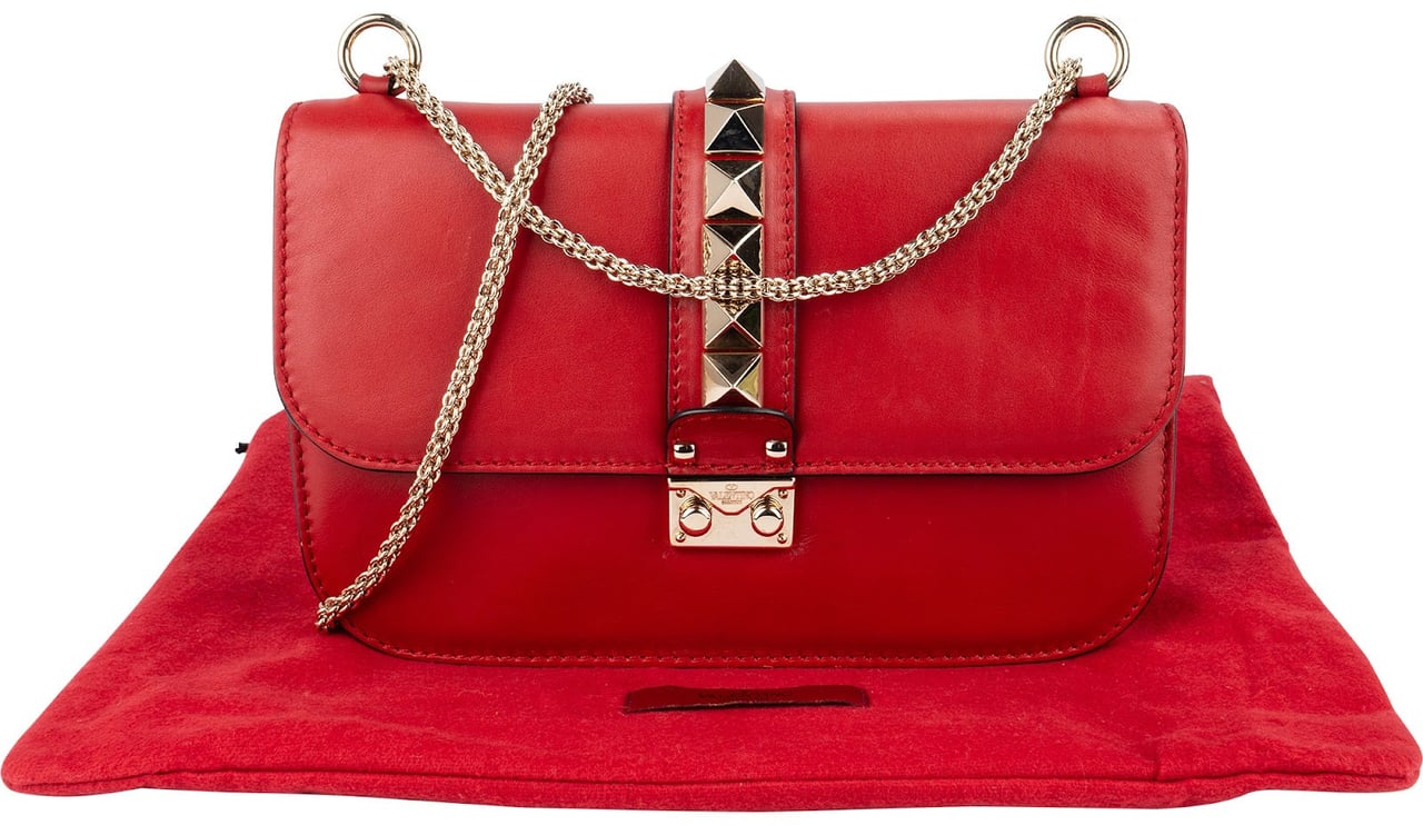 Valentino Garavani Leather Red Leather Rockstud Glam Lock Shoulder Crossbody Bag Rood