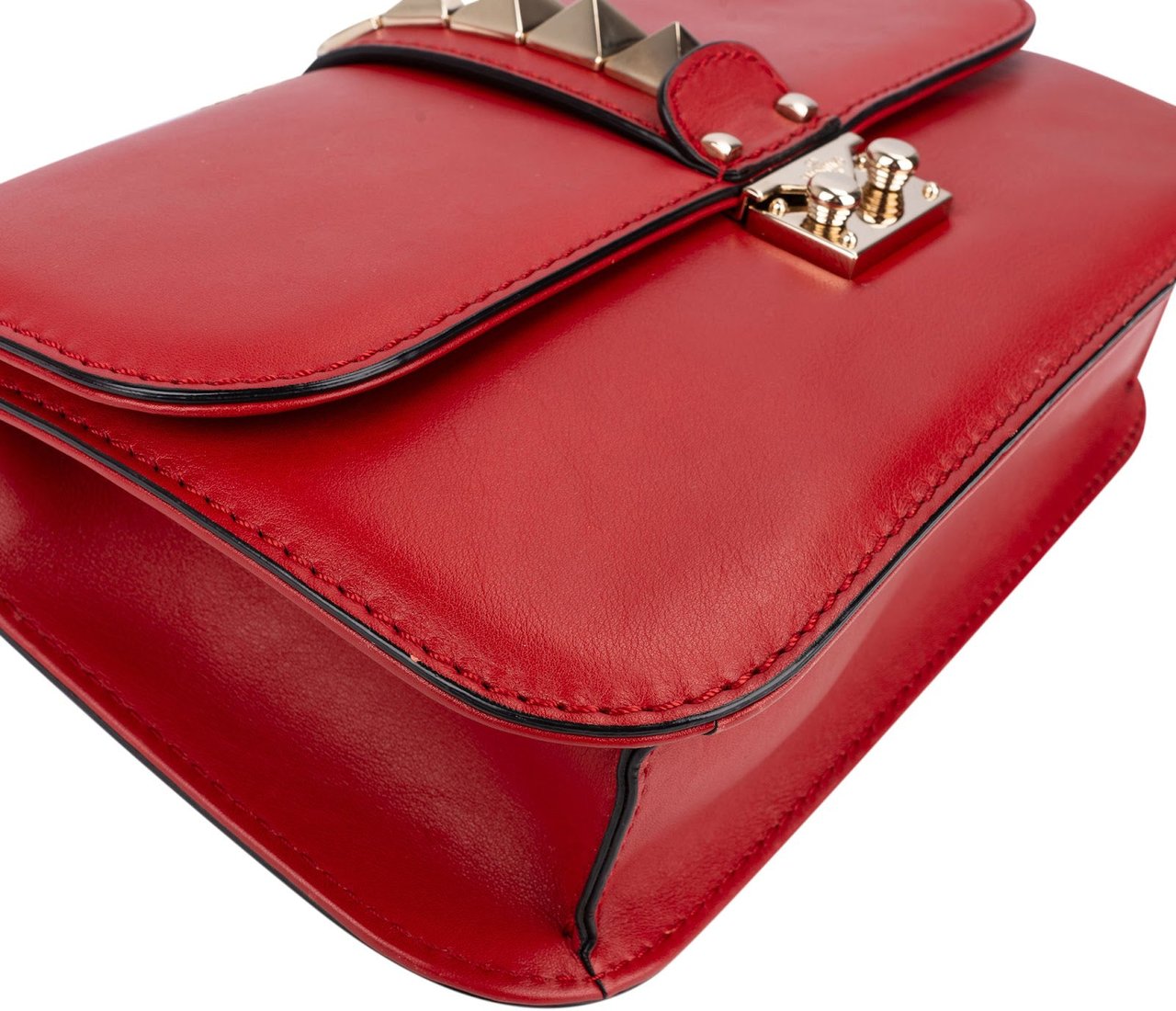 Valentino Garavani Leather Red Leather Rockstud Glam Lock Shoulder Crossbody Bag Rood