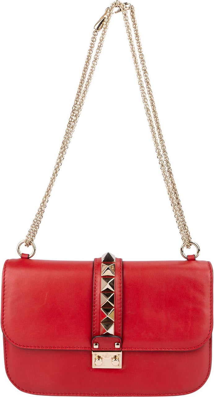 Valentino Garavani Leather Red Leather Rockstud Glam Lock Shoulder Crossbody Bag Rood