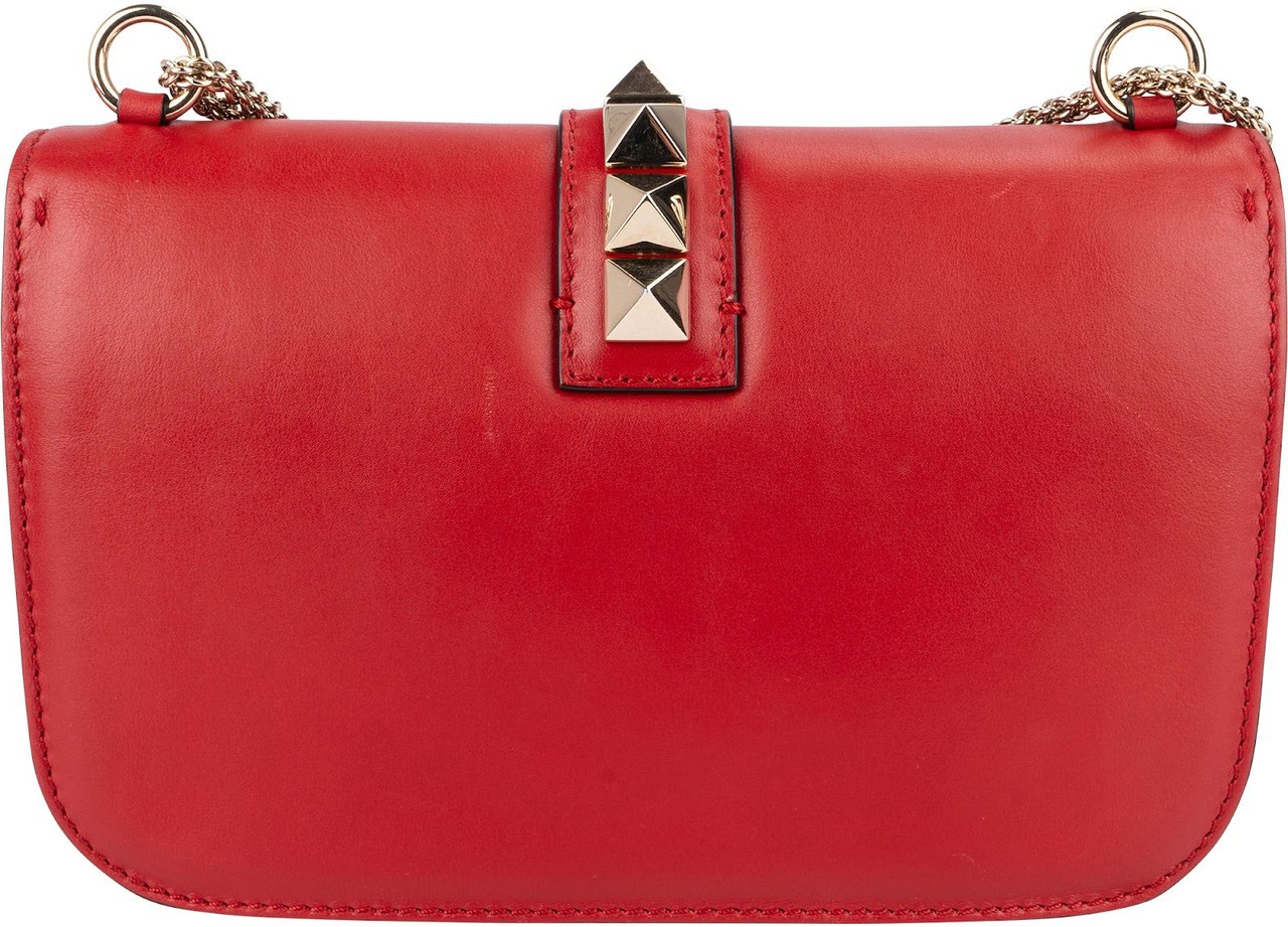 Valentino Garavani Leather Red Leather Rockstud Glam Lock Shoulder Crossbody Bag Rood