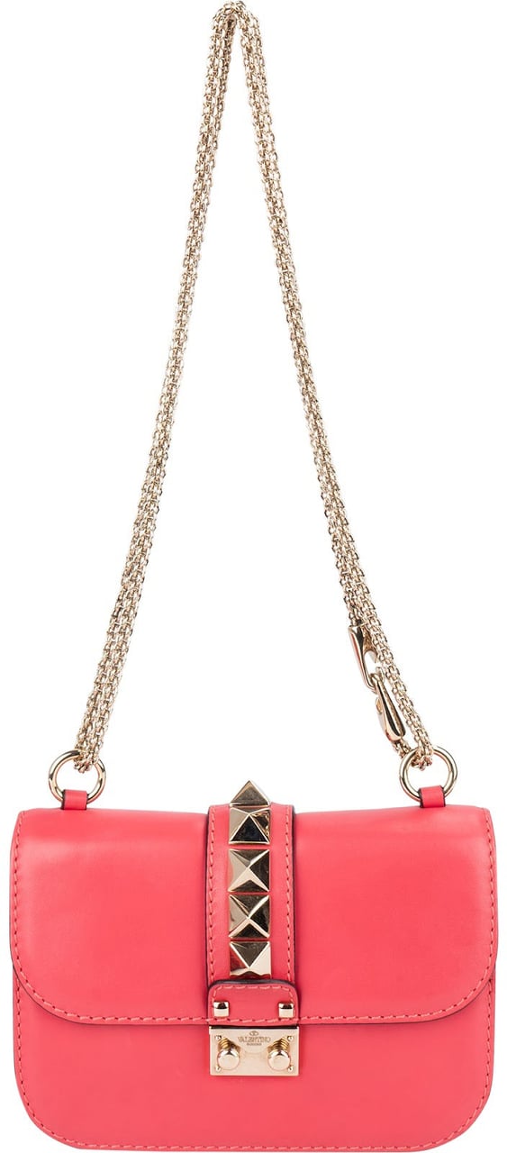 Valentino Garavani Pink Leather Rockstud Glam Lock Crossbody Bag Rood