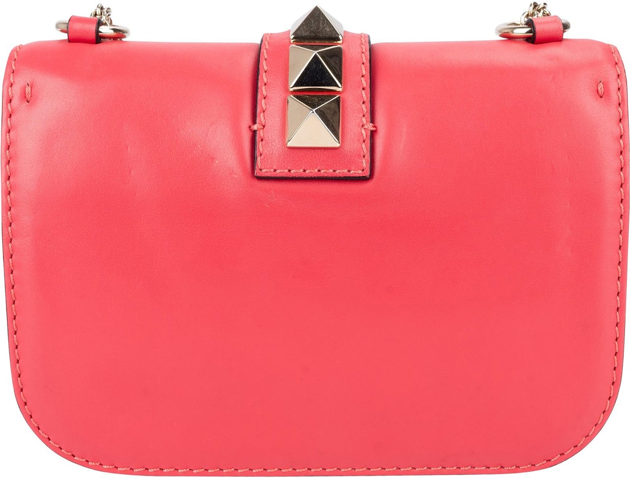 Valentino Garavani Pink Leather Rockstud Glam Lock Crossbody Bag Rood