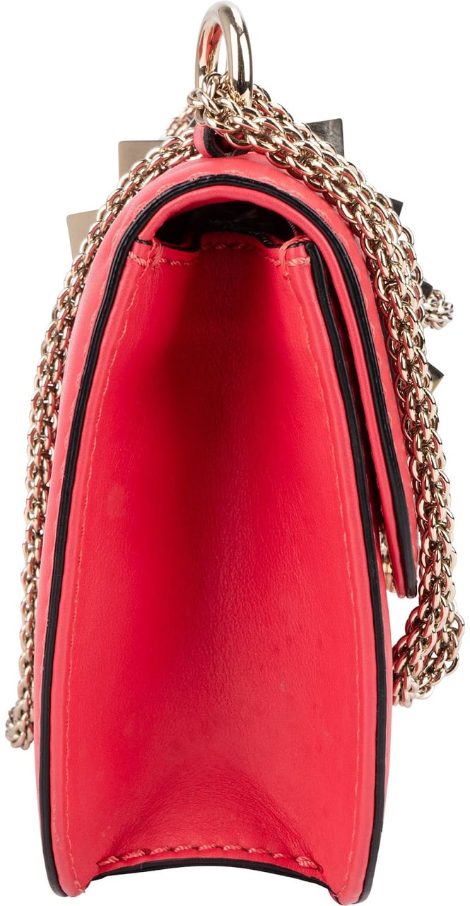 Valentino Garavani Pink Leather Rockstud Glam Lock Crossbody Bag Rood