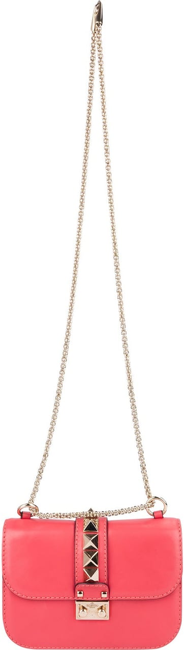Valentino Garavani Pink Leather Rockstud Glam Lock Crossbody Bag Rood