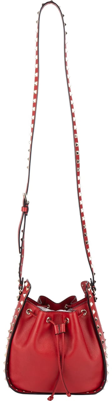 Valentino Garavani Red Leather Rockstud Bucket Crossbody Bag Rood
